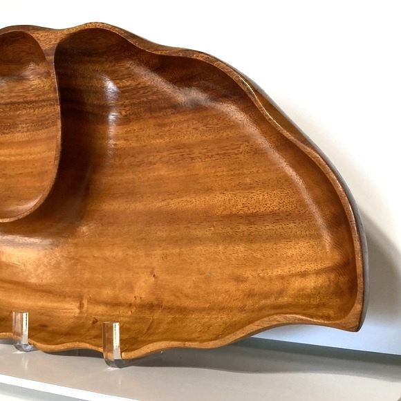 Leilani Monkey Pod Wood Leaf Tray Hand Crafted Vintage Large 18 x 9.5 inches - Picture 4 of 9